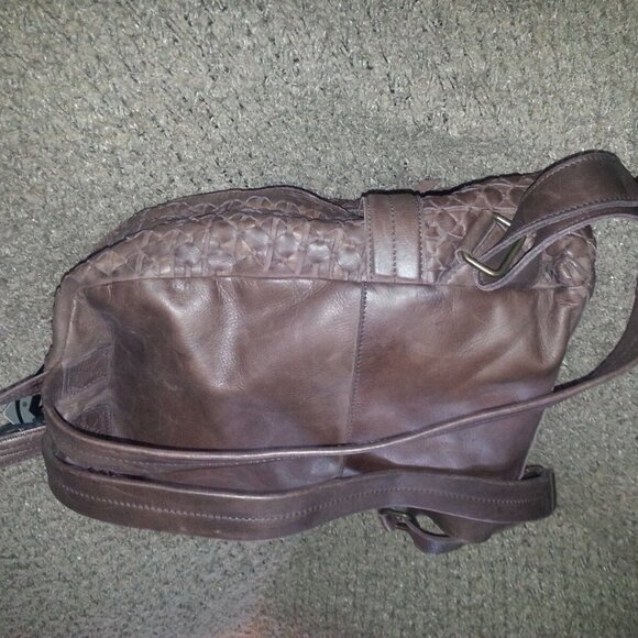 VALENTINA-Woven Brown Leather Traditional Shape Backpack/Knapsack-GORGEOUS! NWT - Picture 7 of 9